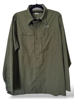 Under Armour Flats Guide II Mens Large Long Sleeve Fishing Shirt Olive Green NWT